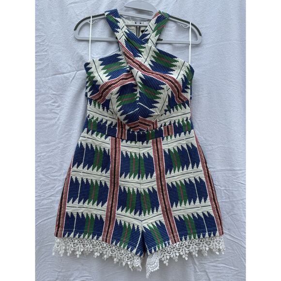 Adelynn Rae halter neck sleeveless romper ZIPPER BACK Heavy Material LACE EDGE M - Picture 1 of 11